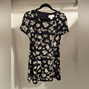 Petite Sophisticate Black and Cream Floral Mini Dress